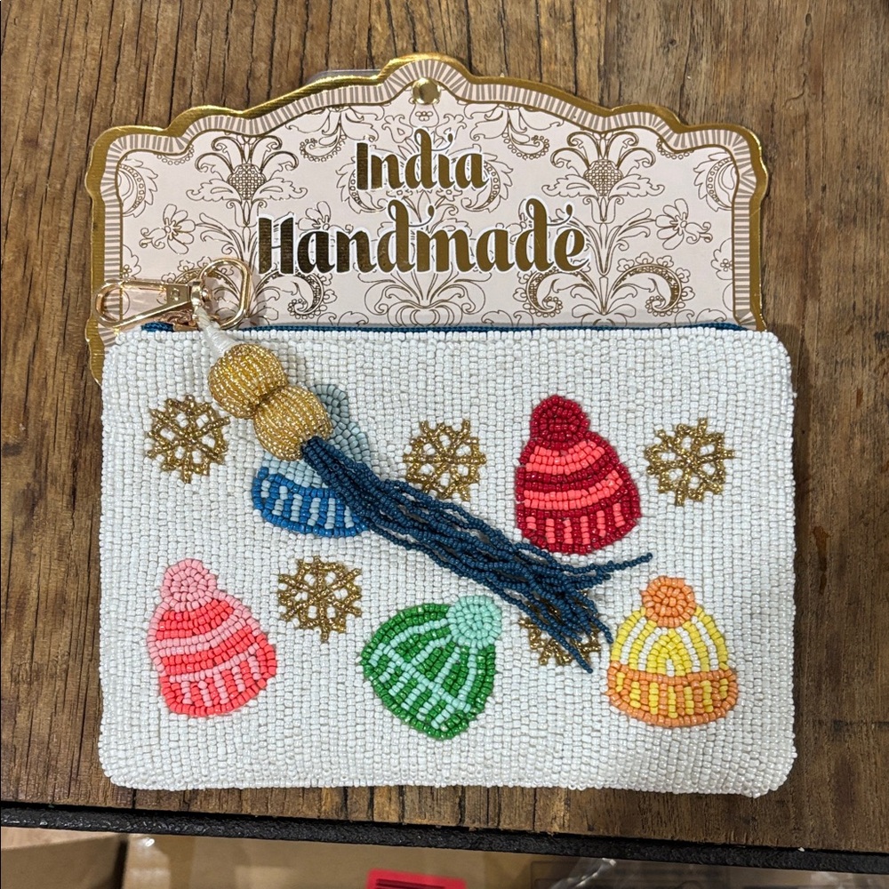 Handmade Beaded Clutch with Hat and Snowflake Design
